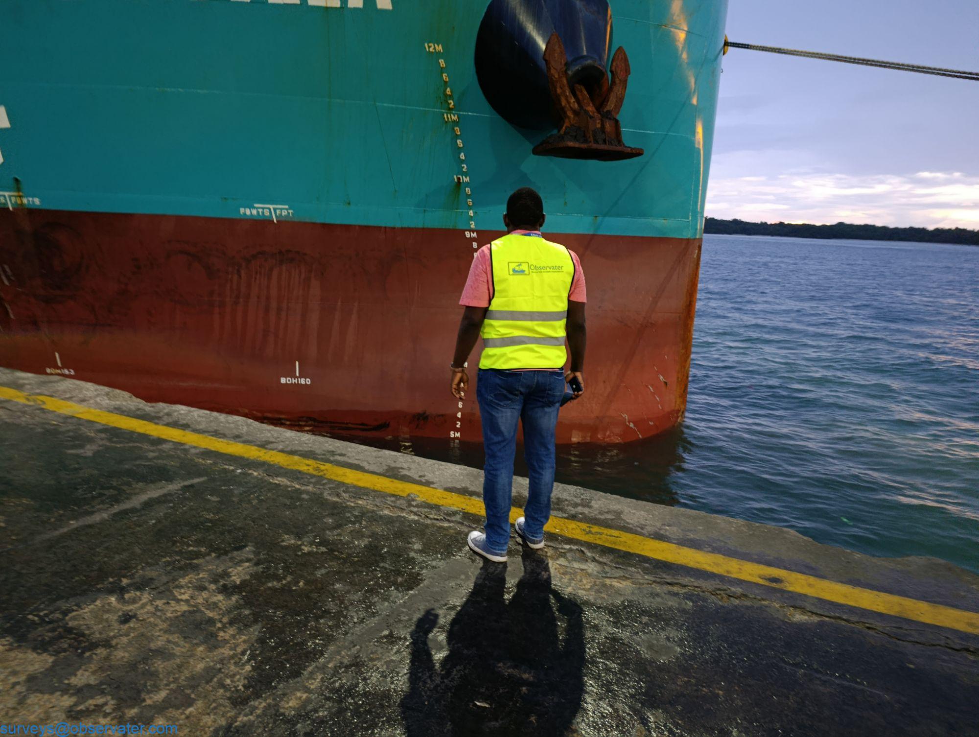 Draft survey markings on a ship in Port of Djibouti